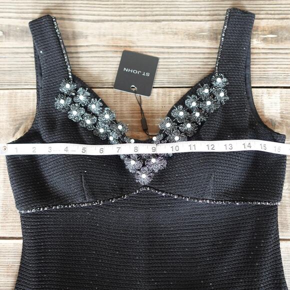 St John Dress Womens 6 Black Caviar Beaded Embellished Knit Cocktail NWT $1695 - Picture 6 of 12